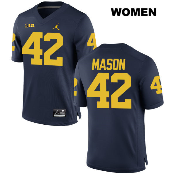 Women's NCAA Michigan Wolverines Ben Mason #42 Navy Jordan Brand Authentic Stitched Football College Jersey DU25I36FX